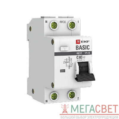Выключатель автоматический дифференциального тока 1п+N C 40А 30мА тип АС эл. 4.5кА АД-12 Basic EKF DA12-40-30-bas