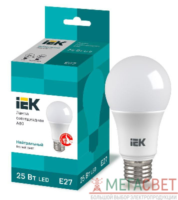 Лампа LED A80 шар 25Вт 230В 4000К E27 IEK LLE-A80-25-230-40-E27