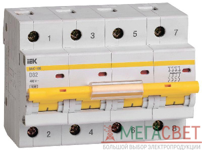 Выключатель автоматический модульный 4п D 32А 10кА ВА47-100 IEK MVA40-4-032-D