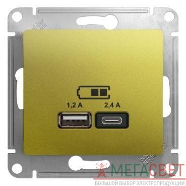 Розетка USB Glossa тип A+C 5В/2.4А 2х5В/1.2А механизм фисташк. SchE GSL001039