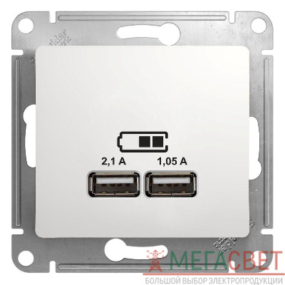 Механизм розетки USB 1-м СП Glossa 5В/2100мА 2х5В/1050мА бел. SchE GSL000133