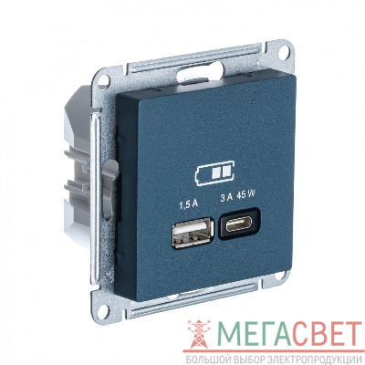 Розетка USB AtlasDesign тип A+C 45Вт QC PD механизм изумруд SchE ATN000829