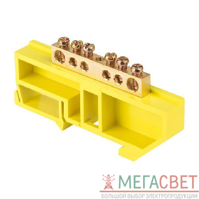 Шина нулевая N 6х9 6 отверстий желтый изолятор на DIN-рейку латунь PROxima EKF sn0-63-06-dz