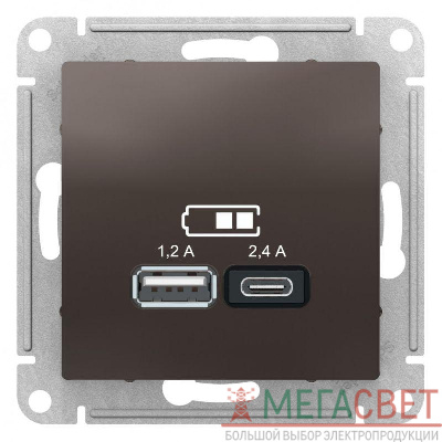 Розетка USB AtlasDesign тип A+C 5В/2.4А 2х5В/1.2А механизм мокко SchE ATN000639