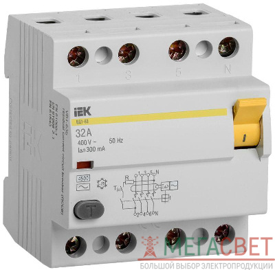 Выключатель дифференциального тока (УЗО) 4п 32А 300мА тип AC ВД1-63 ИЭК MDV10-4-032-300