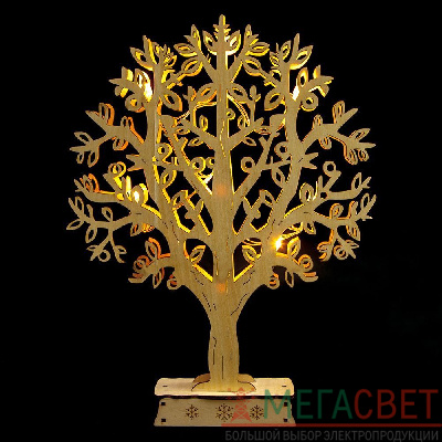 Деревянная световая фигура, 10LED, цвет свечения: теплый белый,  24*4.5*31 см, батарейки 2*AA , IP20, LT094 26846