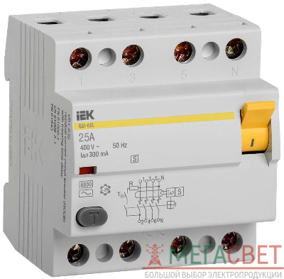 Выключатель дифференциального тока (УЗО) 4п 25А 300мА тип ACS ВД1-63 IEK MDV12-4-025-300