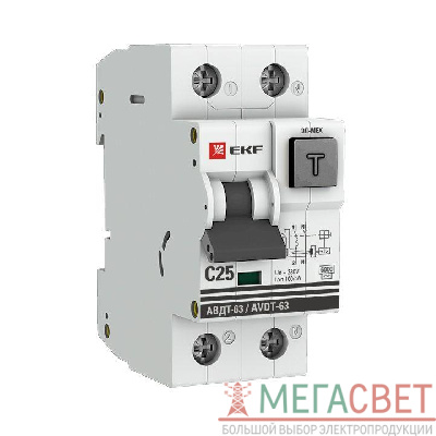 Выключатель автоматический дифференциального тока 25А 100мА тип AC 6кА АВДТ-63 электромех. PROxima EKF DA63-25-100em-AC
