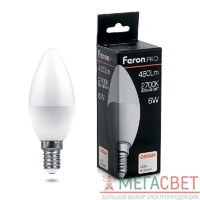 Лампа светодиодная Feron.PRO LB-1306 Свеча E14 6W 2700K 38044