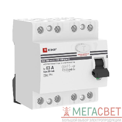 Выключатель дифференциального тока (УЗО) 4п 63А 30мА тип A ВД-100 (электромех.) PROxima EKF elcb-4-63-30-em-a-pro