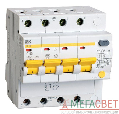Выключатель автоматический дифференциального тока 4п C 40А 30мА тип AC 4.5кА АД-14 ИЭК MAD10-4-040-C-030