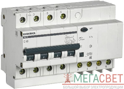 Выключатель автоматический дифференциального тока 4п 50А 300мА АД14 GENERICA IEK MAD15-4-050-C-300