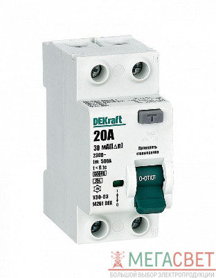 Выключатель дифференциального тока 2P 20А 30мА тип A 6кА УЗО-03 SchE 14261DEK