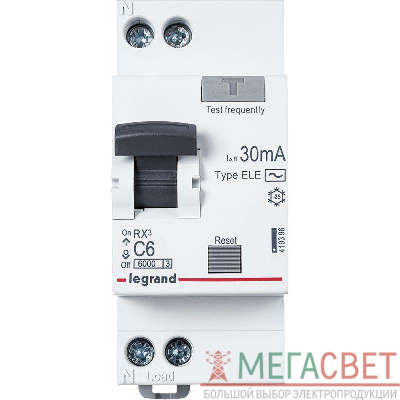 Выключатель автоматический дифференциального тока 1п (1P+N) C 6А 30мА тип AC 6кА RX3 Leg 419396