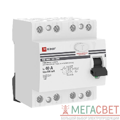 Выключатель дифференциального тока (УЗО) 4п 40А 100мА тип AC ВД-100 (электромех.) PROxima EKF elcb-4-40-100S-em-pro