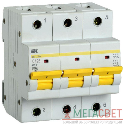 Выключатель автоматический модульный 3п C 125А 15кА ВА47-150 IEK MVA50-3-125-C