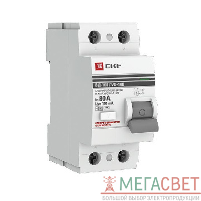 Выключатель дифференциального тока (УЗО) 2п 80А 100мА тип AC ВД-100 (электромех.) PROxima EKF elcb-2-80-100-em-pro