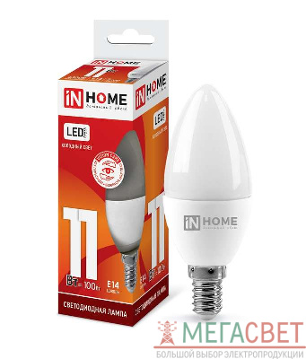 Лампа светодиодная LED-СВЕЧА-VC 11Вт 230В E14 6500К 820лм IN HOME 4690612024844