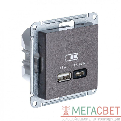 Розетка USB AtlasDesign тип A+C 45Вт QC PD механизм мокко SchE ATN000629