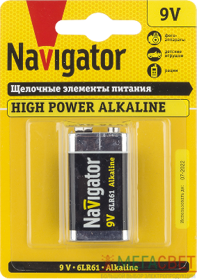 Элемент питания алкалиновый "крона" 94 756 NBT-NE-6LR61-BP1 (блист.1шт) Navigator 94756