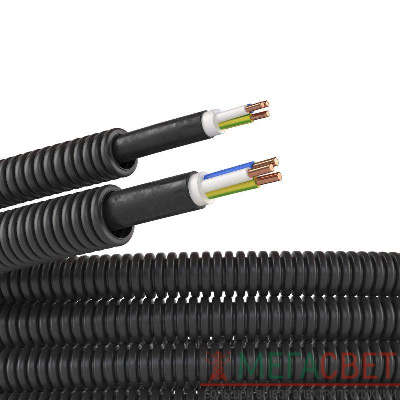 Труба гофрированная ПНД гибкая d16мм с кабелем ВВГнг(А)-LS 3х1.5 РЭК ГОСТ+ черн. (уп.100м) DKC 7L716100 0