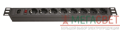 Блок розеток 8-м Schuko для 19дюйм шкафов с выкл. DKC R519SH8OPSHC14
