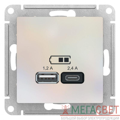 Механизм розетки USB AtlasDesign тип A+C 5В/2.4А 2х5В/1.2А жемчуж. SchE ATN000439
