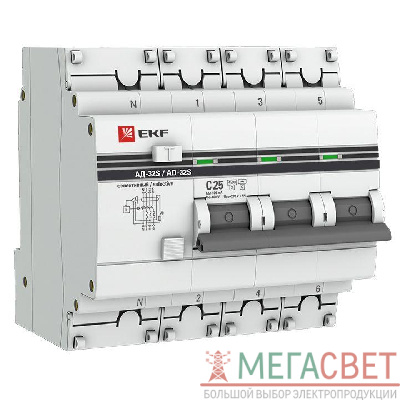 Выключатель автоматический дифференциального тока 4п 25А 100мА АД-32 селект. PROxima EKF DA32-25-100S-4P-pro