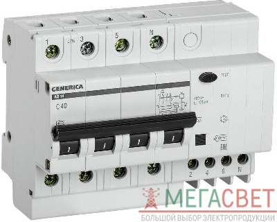 Выключатель автоматический дифференциального тока 4п 40А 100мА АД14 GENERICA IEK MAD15-4-040-C-100