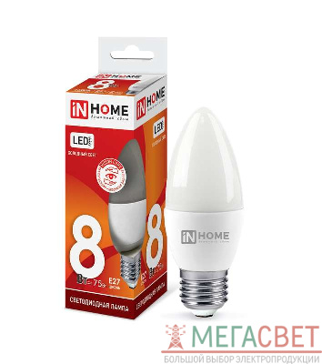 Лампа светодиодная LED-СВЕЧА-VC 8Вт 230В E27 6500К 600лм IN HOME 4690612024820