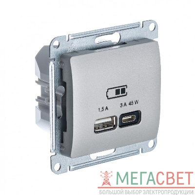 Розетка USB GLOSSA тип A+C 45Вт QC PD механизм платина SchE GSL001229