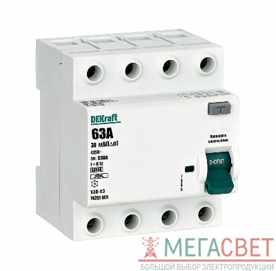 Выключатель дифференциального тока 4P 63А 30мА тип A 6кА УЗО-03 SchE 14291DEK