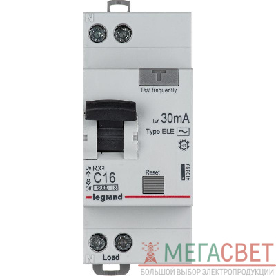 Выключатель автоматический дифференциального тока 1п (1P+N) C 16А 30мА тип AC 6кА RX3 Leg 419399