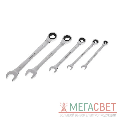 Набор ключей комбинированных трещоточных 8 10 13 17 19мм 5 предметов CrV зерк. хромирование Rexant 12-5841-1