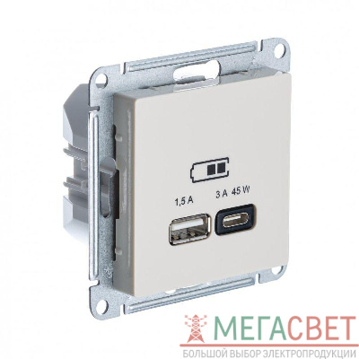 Розетка USB AtlasDesign тип A+C 45Вт QC PD механизм беж. SchE ATN000229