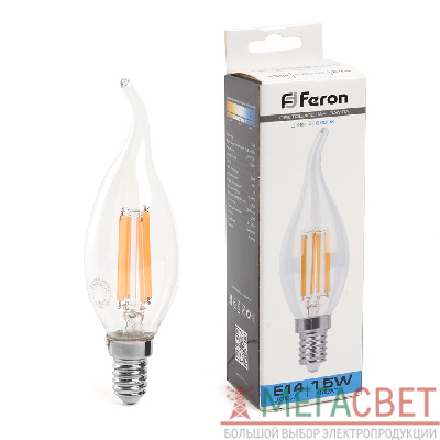 Лампа светодиодная Feron LB-718 Свеча на ветру E14 15W 6400K 38264