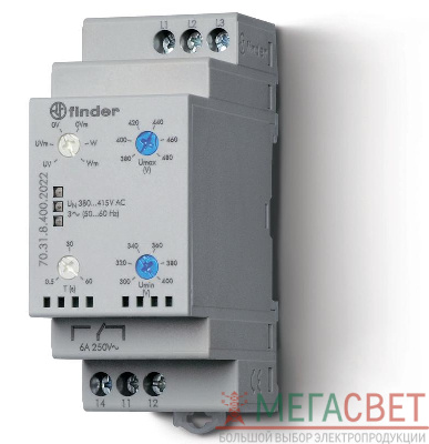Реле контрольное для 3х-фазных сетей пониженное/повышенное напряжение 1CO 6А FINDER 703184002022