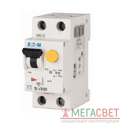 Выключатель автоматический дифференциального тока 2п (1P+N) C 16А 30мА тип AC 6кА PFL6 2мод. EATON 286467