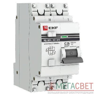 Выключатель автоматический дифференциального тока 2п 25А 100мА АД-32 селект. PROxima EKF DA32-25-100S-pro