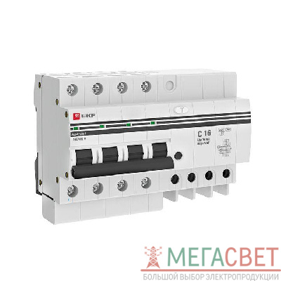 Выключатель автоматический дифференциального тока C 16А 10мА тип AC 4.5кА АД-4 (электрон.) защита 270В PROxima EKF DA4-16-10-pro