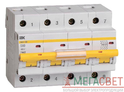 Выключатель автоматический модульный 4п D 80А 10кА ВА47-100 IEK MVA40-4-080-D