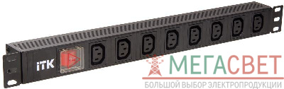 Блок розеток 8 мест PDU 19дюймов IEC320 C13 PH12-8C133 с LED выкл. алюм. профиль1U вход C14 без шнура ITK PH12-8C133