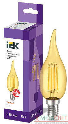 Лампа светодиодная филаментная 360° 5Вт CB35 свеча на ветру 2700К E14 230В зол. IEK LLF-CB35-5-230-30-E14-CLG