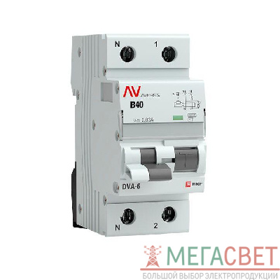 Выключатель автоматический дифференциального тока 2п C 40А 30мА тип AC 6кА DVA-6 Averes EKF rcbo6-1pn-40C-30-ac-av