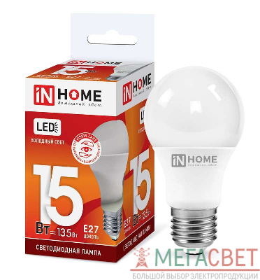 Лампа светодиодная LED-A60-VC 15Вт 230В E27 6500К 1350Лм IN HOME 4690612020280