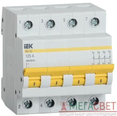 Выключатель нагрузки (мини-рубильник) ВН-32 4Р 125А IEK MNV10-4-125