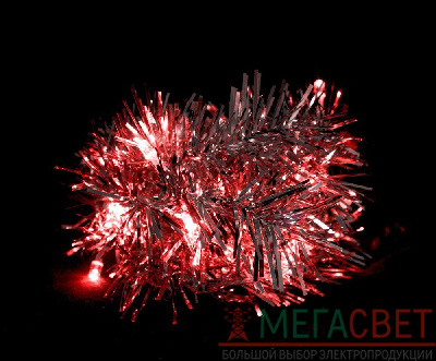 Светодиодная гирлянда Feron CL404 мишура 2м + 0.5м красный с питанием от батареек 26813