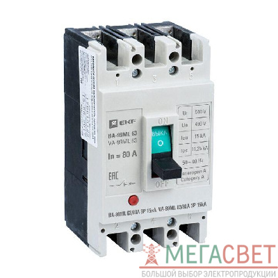 Выключатель автоматический 3п 63/80А 15кА ВА-99МL Basic EKF mccb99-63-80mi