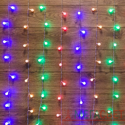 Гирлянда &quot;Светодиодный Дождь&quot; 1.5х1.5 м с насадками шарики свечение с динамикой LED мультиколор 230В провод прозр. Neon-Night 235-049
