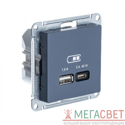 Розетка USB AtlasDesign тип A+C 45Вт QC PD механизм грифель SchE ATN000729